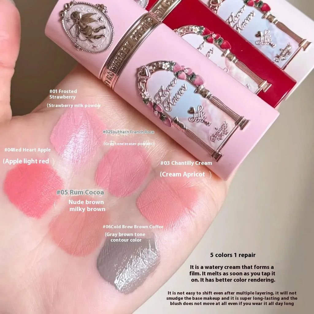 Strawberry Cupid Liquid Blush cosmetic product in six colour shades