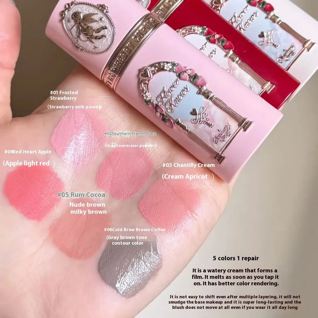 Strawberry Cupid Liquid Blush cosmetic product in six colour shades