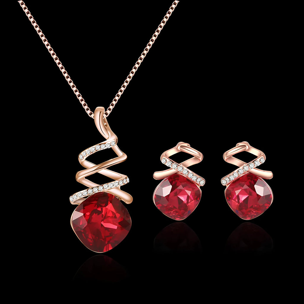 Women's alloy bridal jewellery set with adjustable necklace and matching diamond-processed earrings.