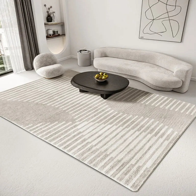 Japanese cashmere striped polyester fibre carpet in light luxury style, available in multiple sizes up to 300x200cm, machine washable