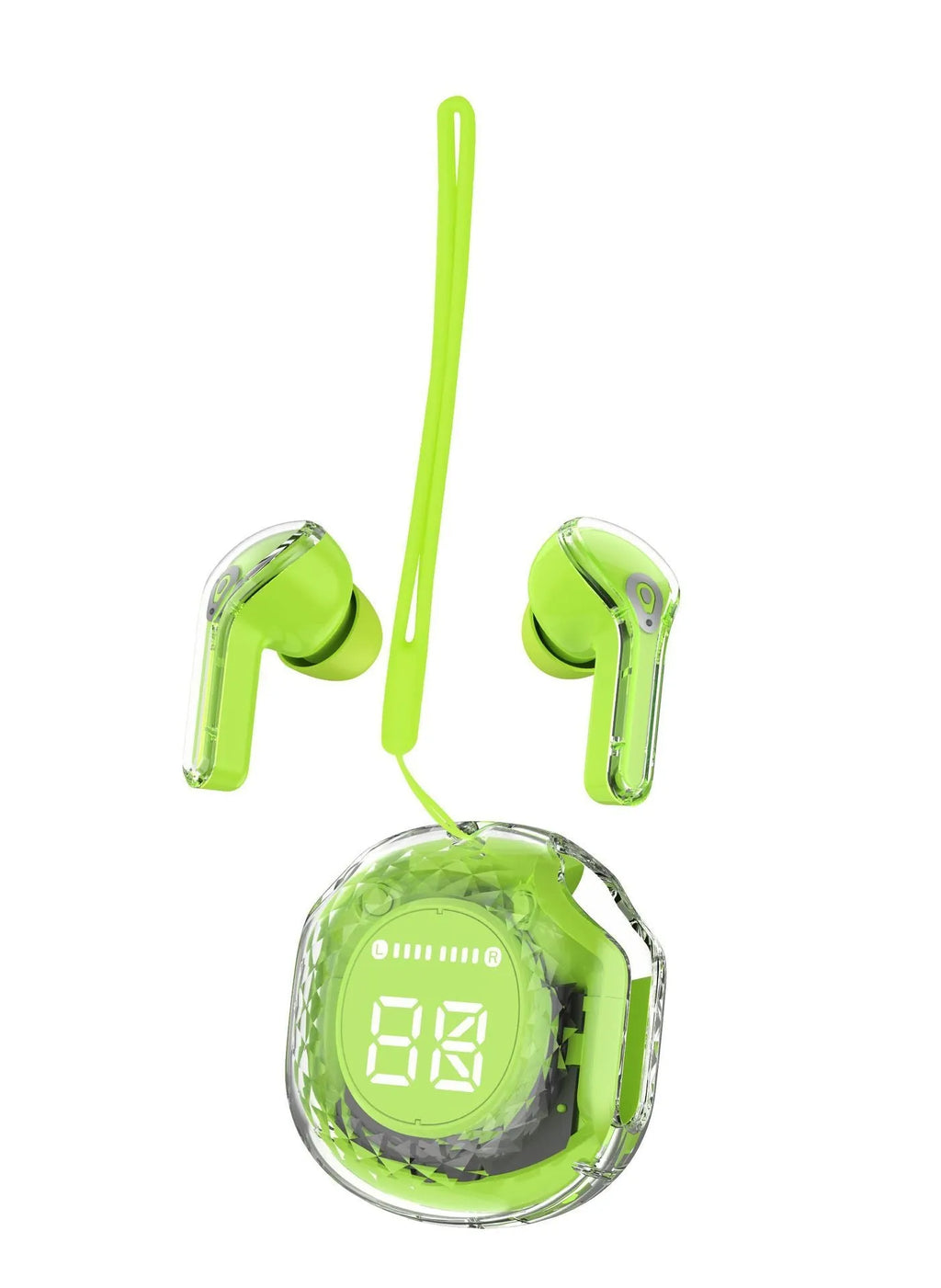 BT19 earclip wireless sports Bluetooth earphones in white with digital display and button controls