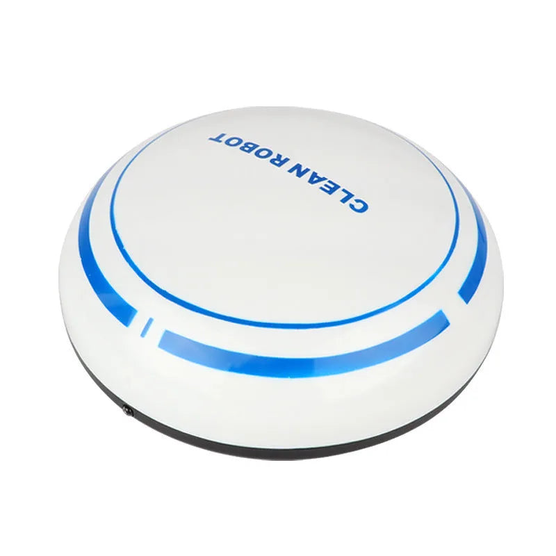 Mini desktop robot vacuum cleaner in white or black with dry dust box, flat nozzle and 4 metre power cord.