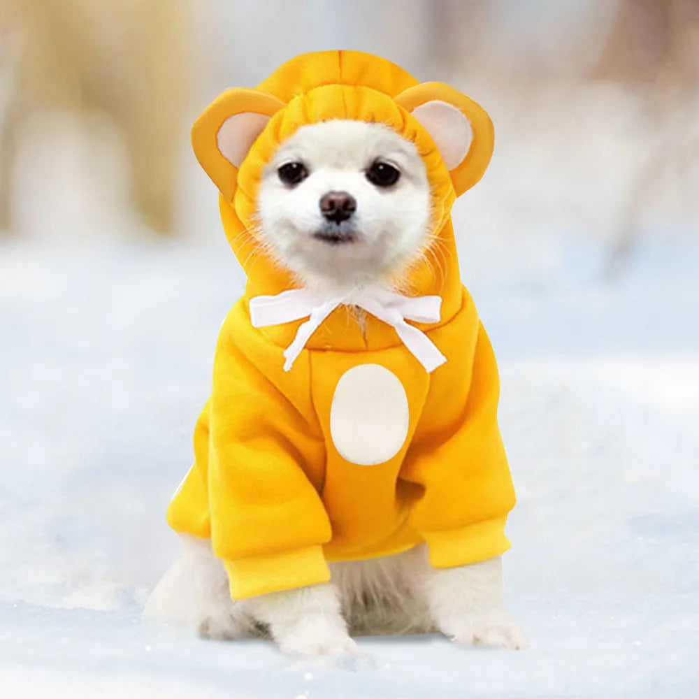Cute Pets Turn Into Clothes polyester hoodie for dogs and cats in orange colour, casual style