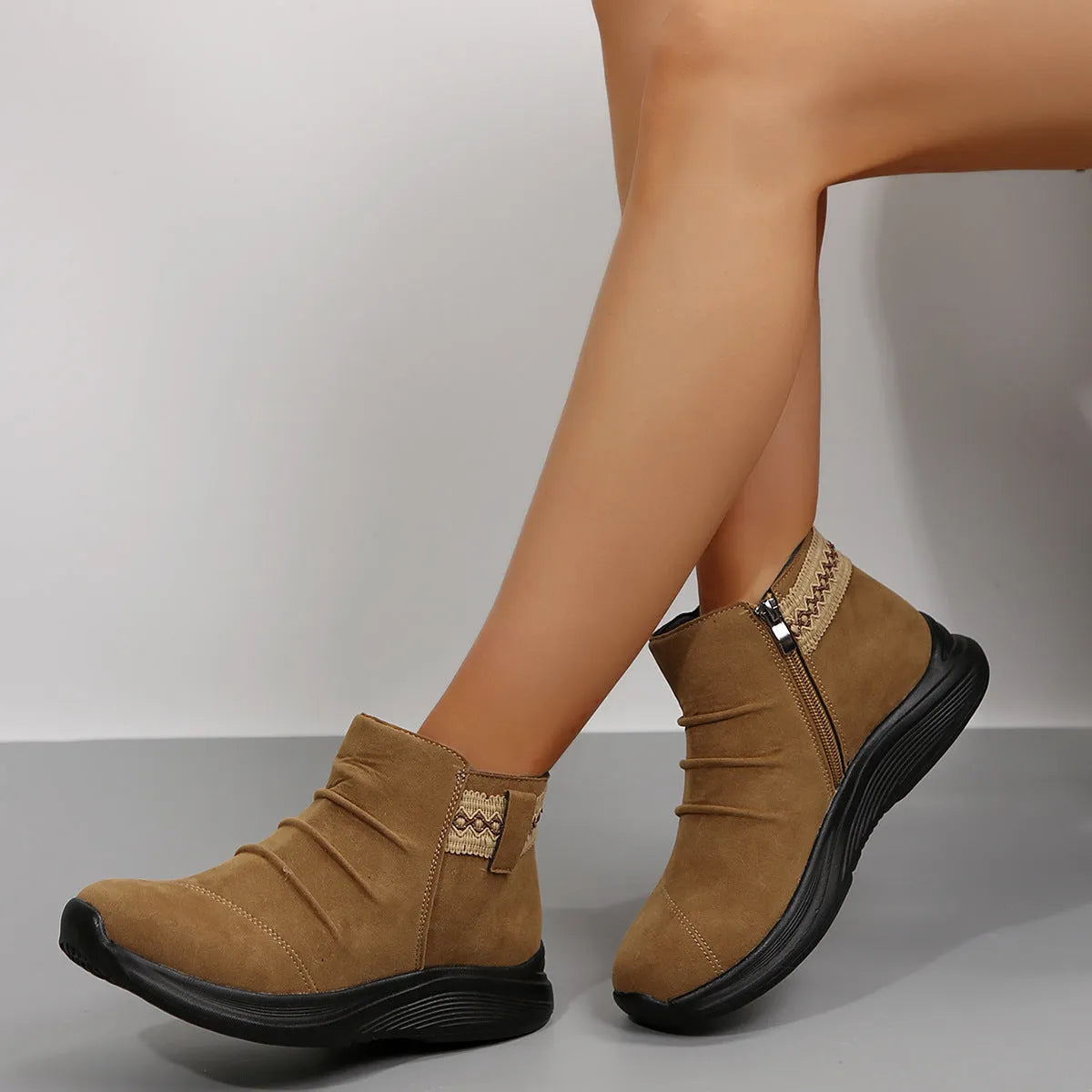 Women's frosted Martin ankle boots round toe platform flat heel side zipper cowhide leather black grey brown