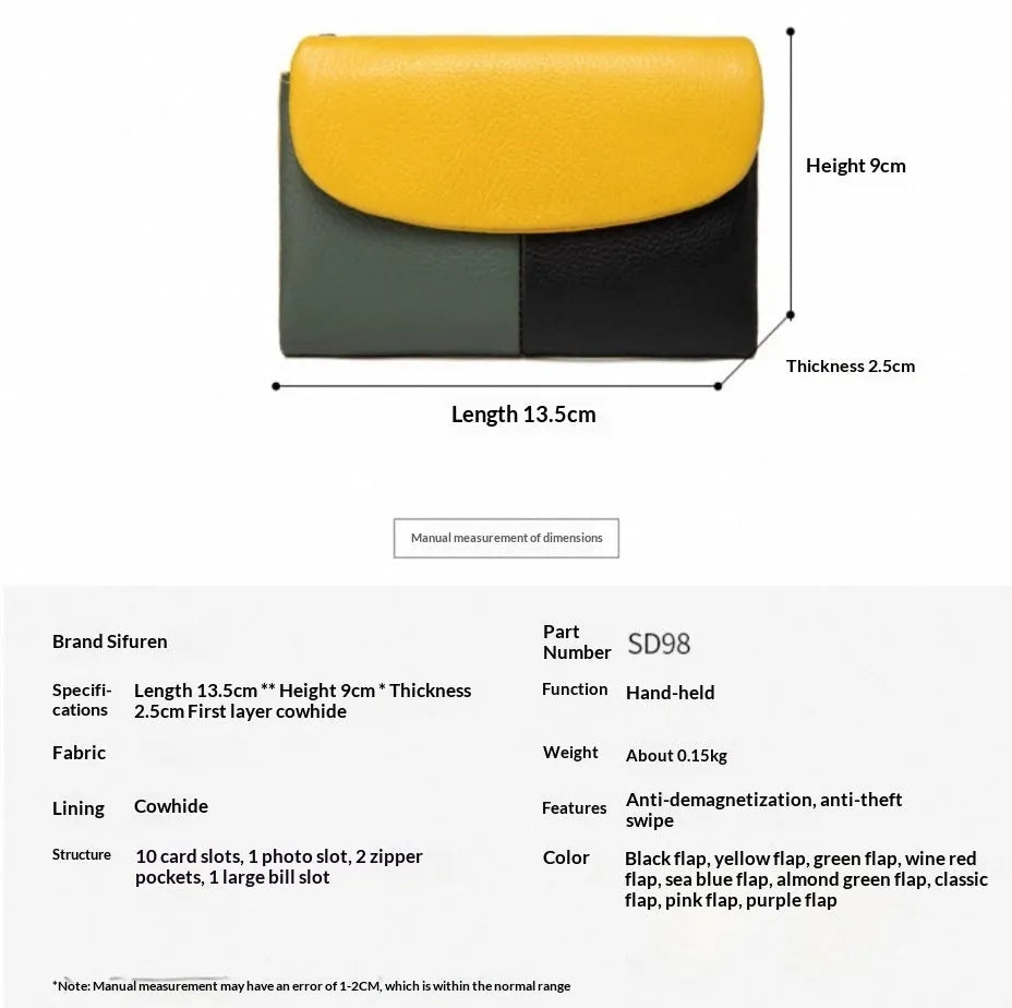 Women's short soft leather texture wallet stitched solid colour urban minimalism