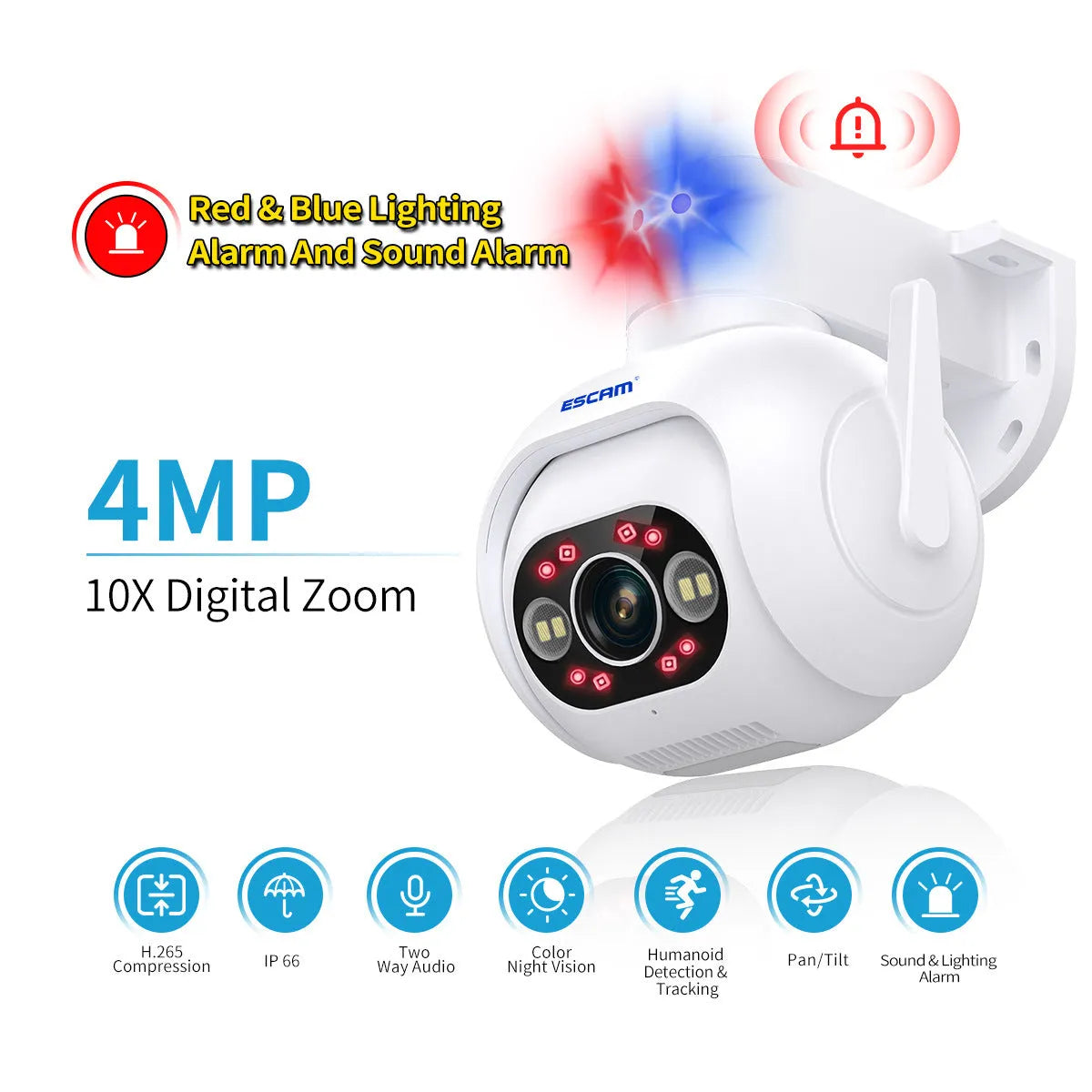 Smart colour night vision security camera with wall mount bracket and 4mm lens