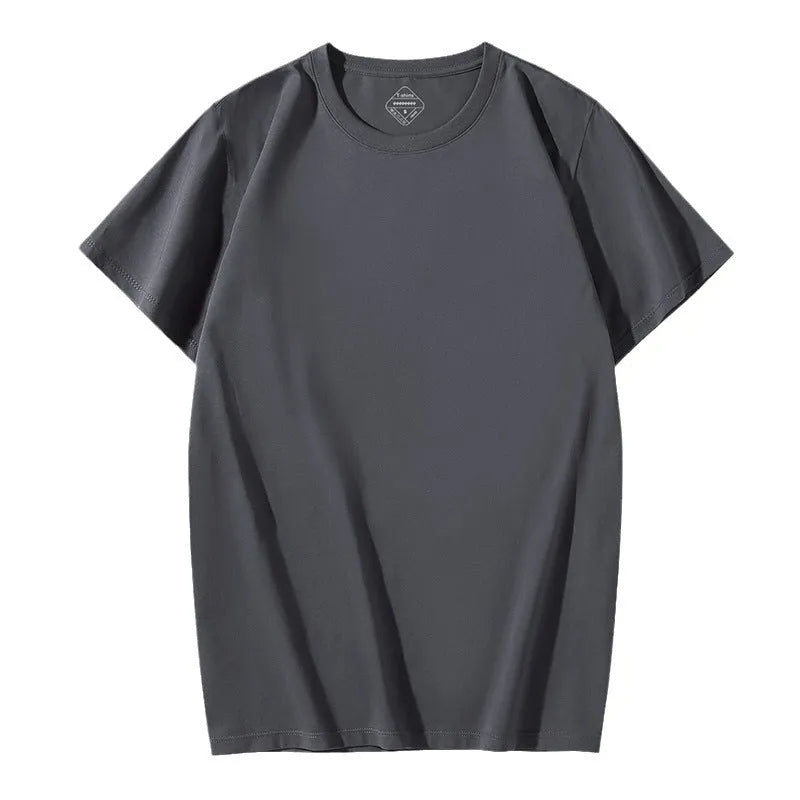 Men's loose fit ice silk short sleeve t-shirt in multiple colour options on a hanger.