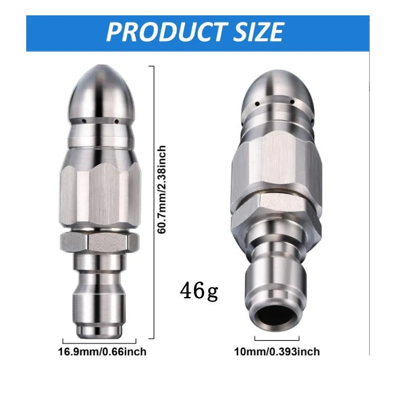 Stainless steel high pressure nozzle quick plug dredge head 60mm by 17mm for pipe cleaning
