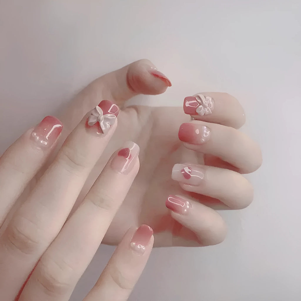 24pcs French worn removable false nails with diamonds in ABS material box 15x7x5cm colour options X35-X53