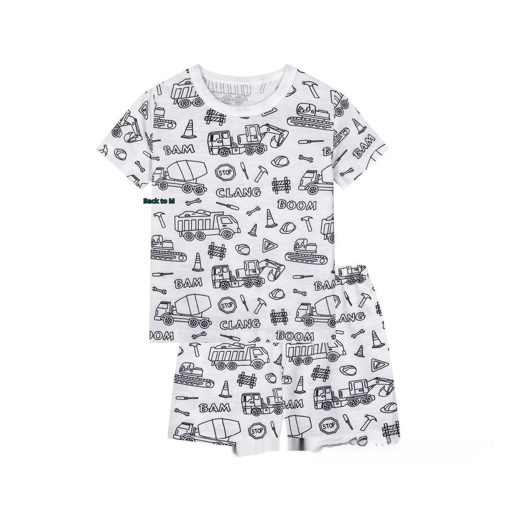 Cotton children loungewear pajama suit in unicorn print, top and pants set, sizes 2T to 9T