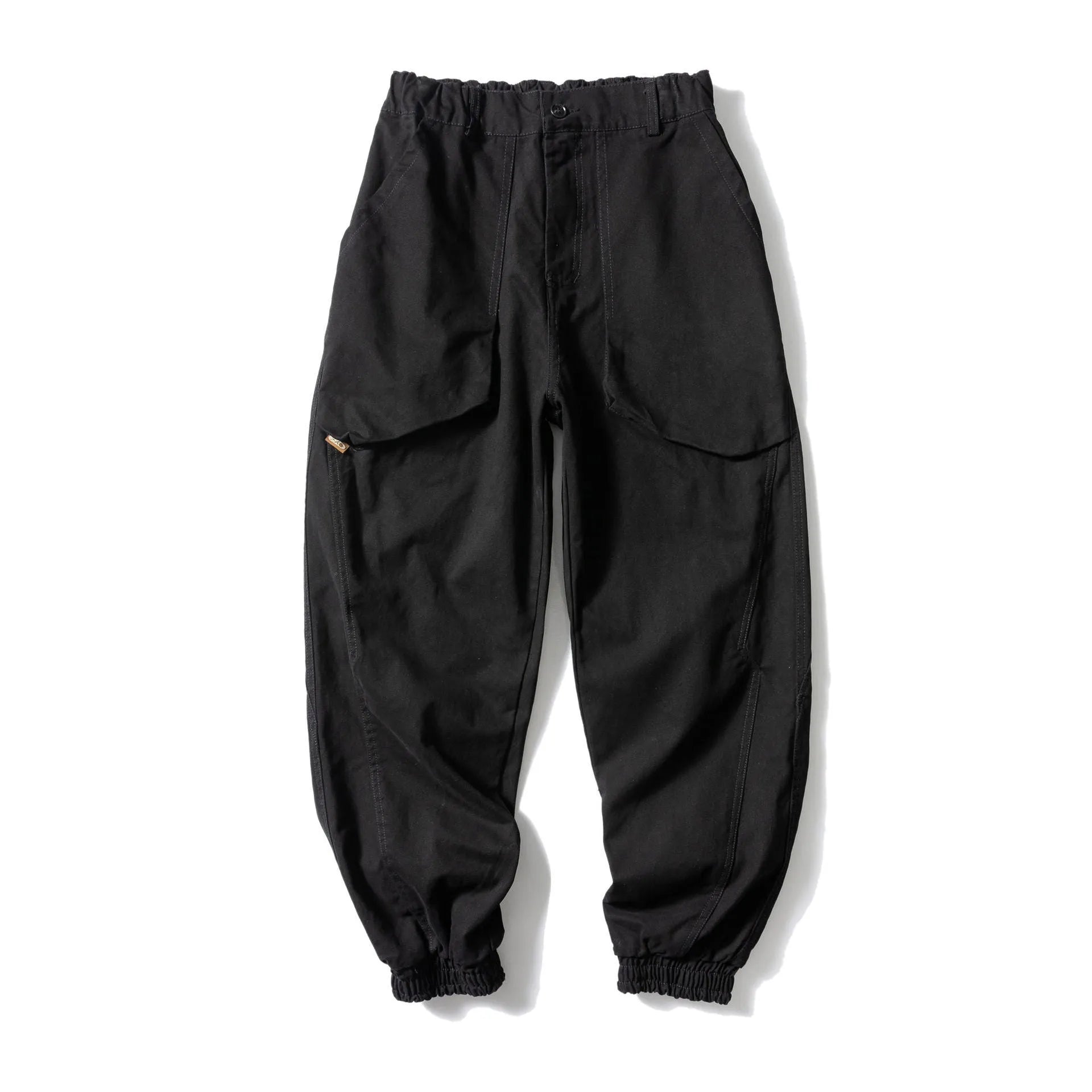 Cotton tapered casual pants with ankle tied design in black or khaki colour