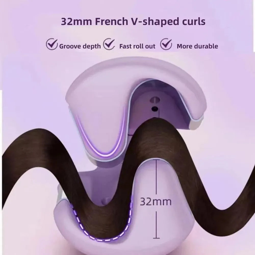 32mm deep wave hair curling iron with negative ions and 4 temperature settings in purple