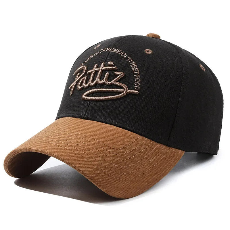 Cotton dome crown adjustable cap with English letter design in khaki colour