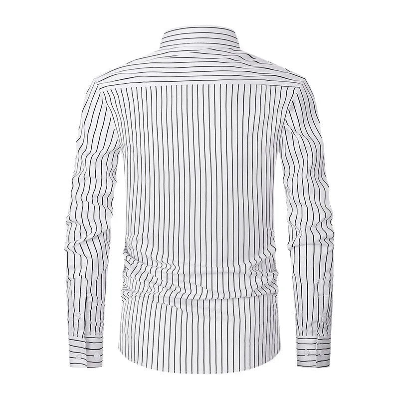Men's striped long sleeve business shirt in polyester blend ice silk fabric