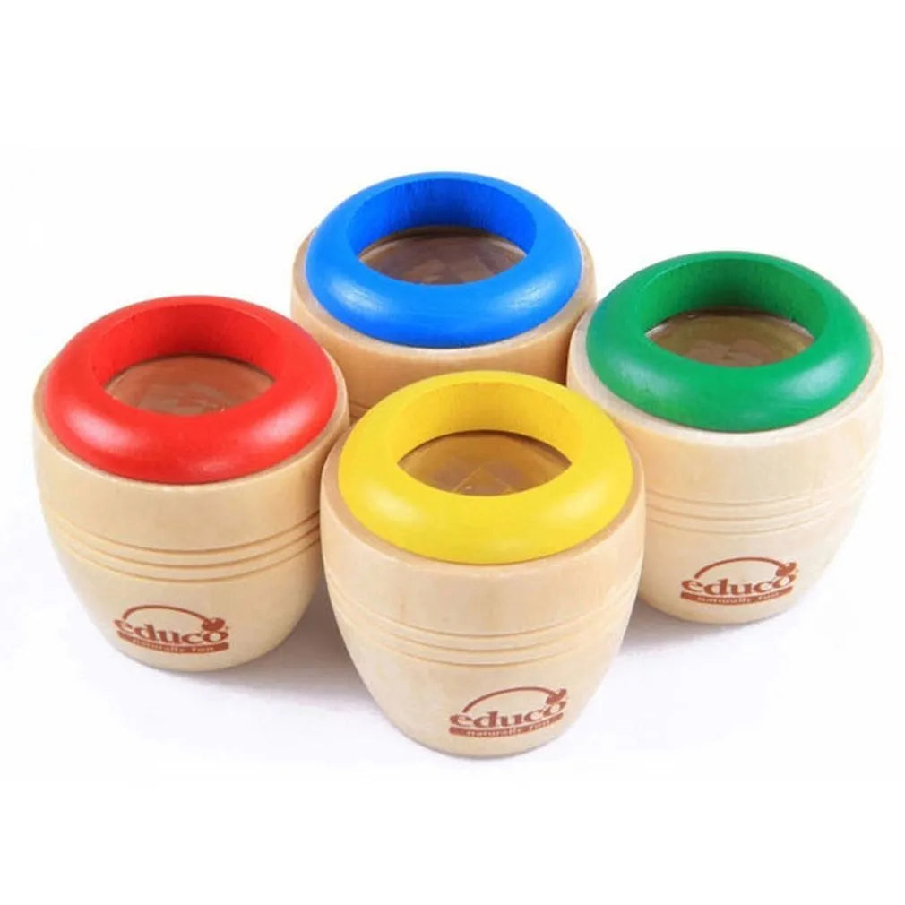 Wooden magic kaleidoscope with water-based paint, rotating effect, 5x5.5cm size, blue, green, red, yellow colours