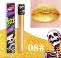 Halloween creative makeup lip gloss in skull test tube applicator with matte gold silver shades