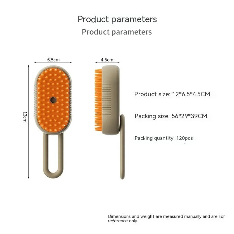 Porcelain White 3-in-1 Electric Steam Pet Brush with silicone bristles and USB charging port