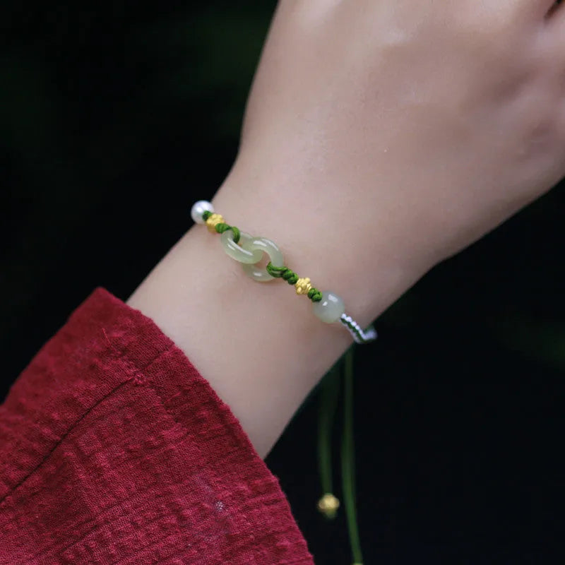 DIY woven bracelet with Hetian jade pendant and hollow national tide design on flexible wire