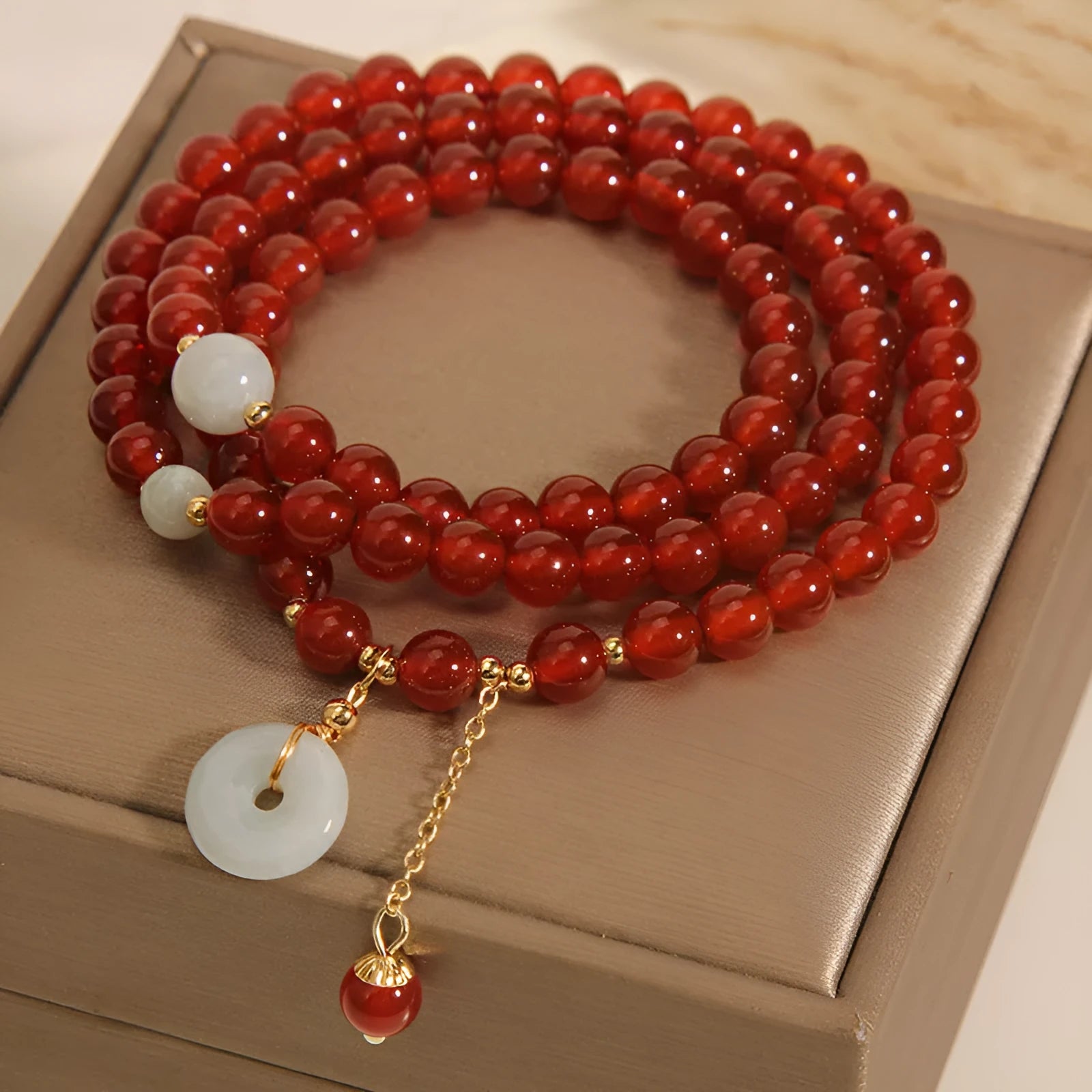 Red crystal multi-layer bracelet in retro ethnic style for women