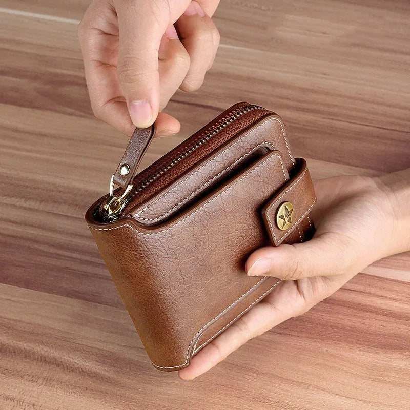 Men's two-fold short wallet in European American style with PU leather construction