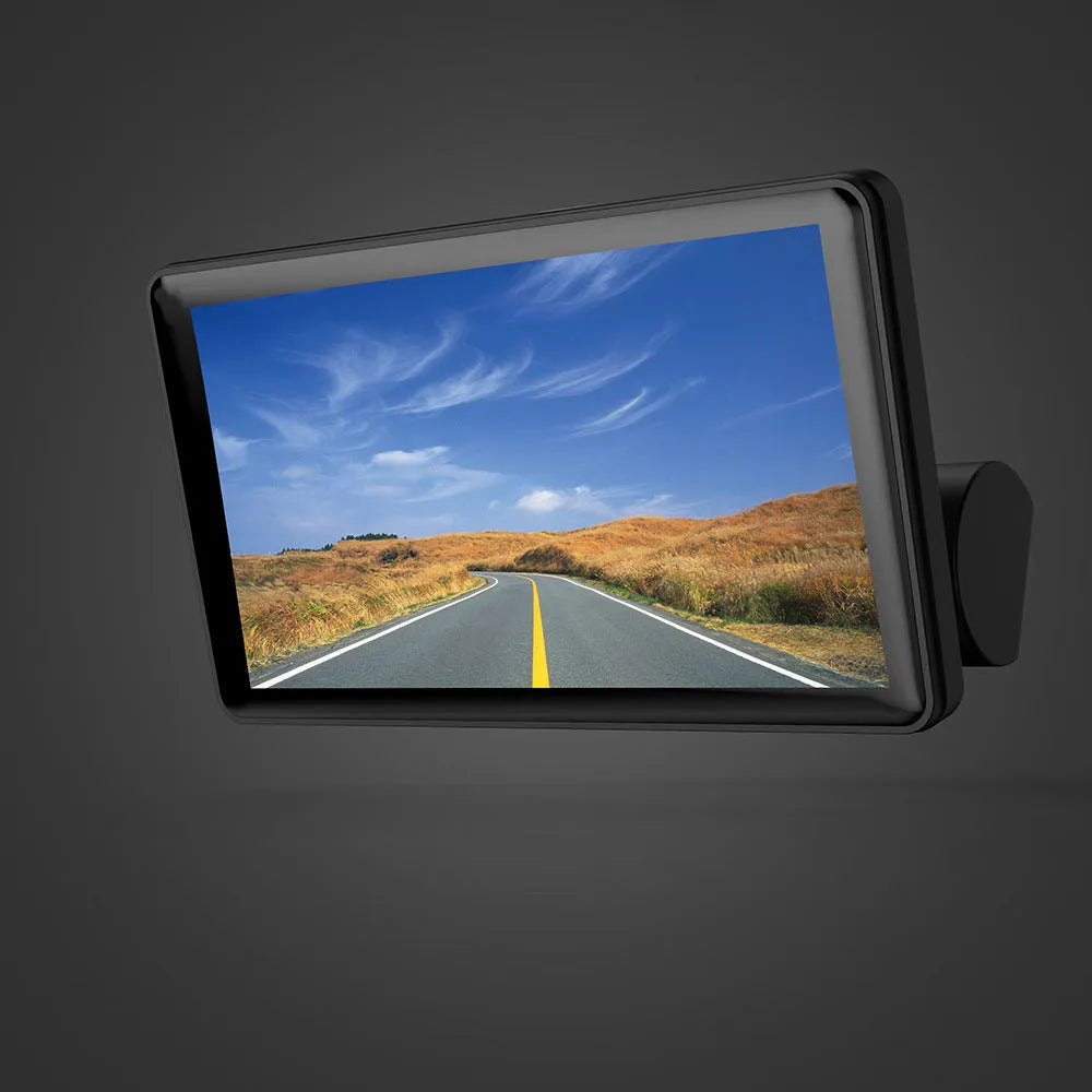 Black three-lens dash cam with 4-inch touch screen for front and rear vehicle recording