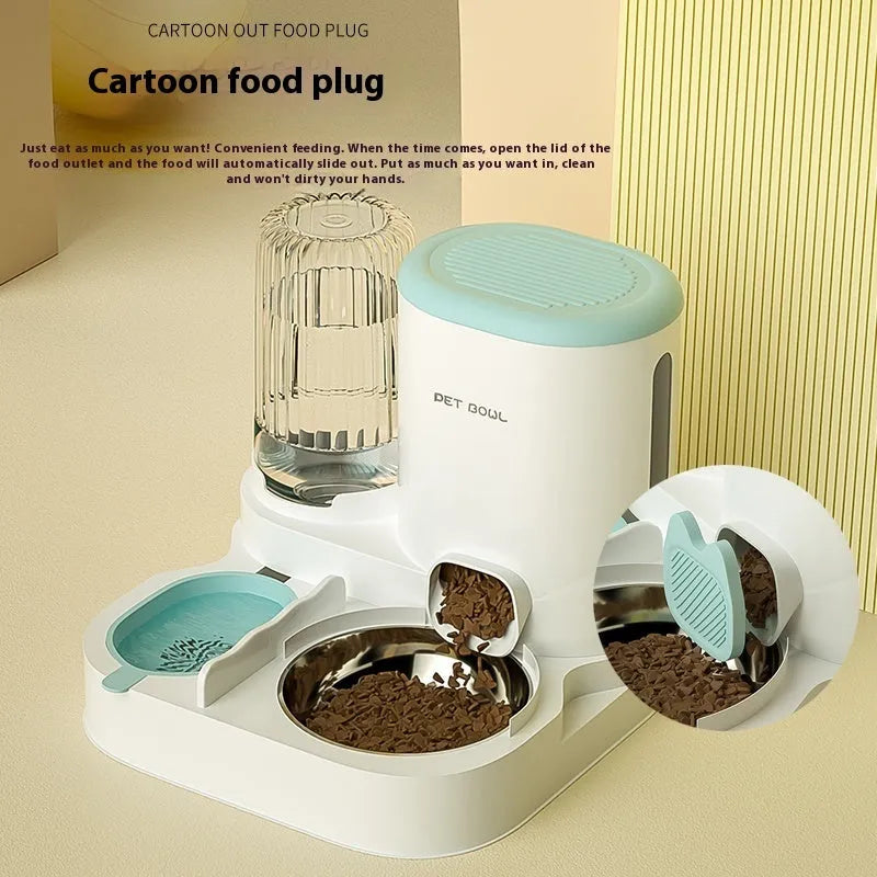 Cat automatic feeding water fountain with integrated double bowl design in 27x27x24cm size