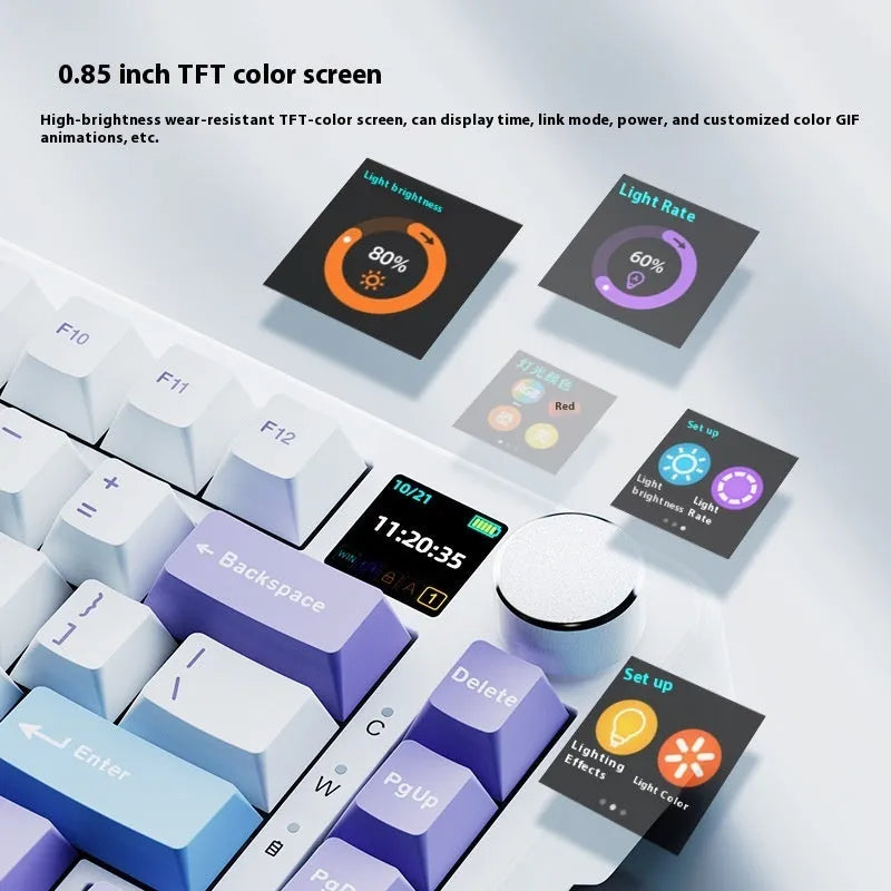 Black, grey and yellow wireless mechanical keyboard with hot-swap sockets and three connection modes