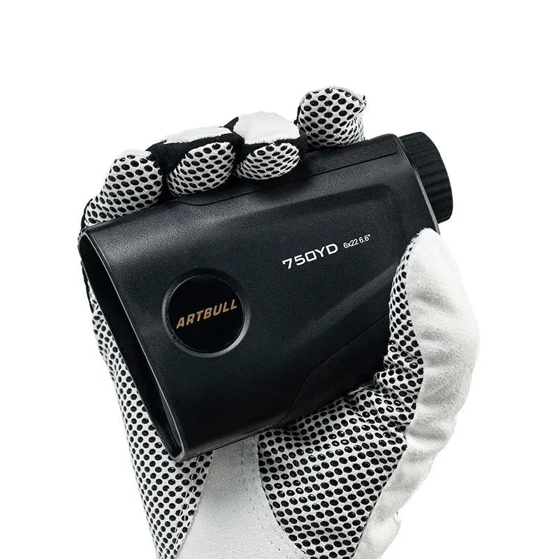Rechargeable golf laser rangefinder with slope compensation and flag lock function.