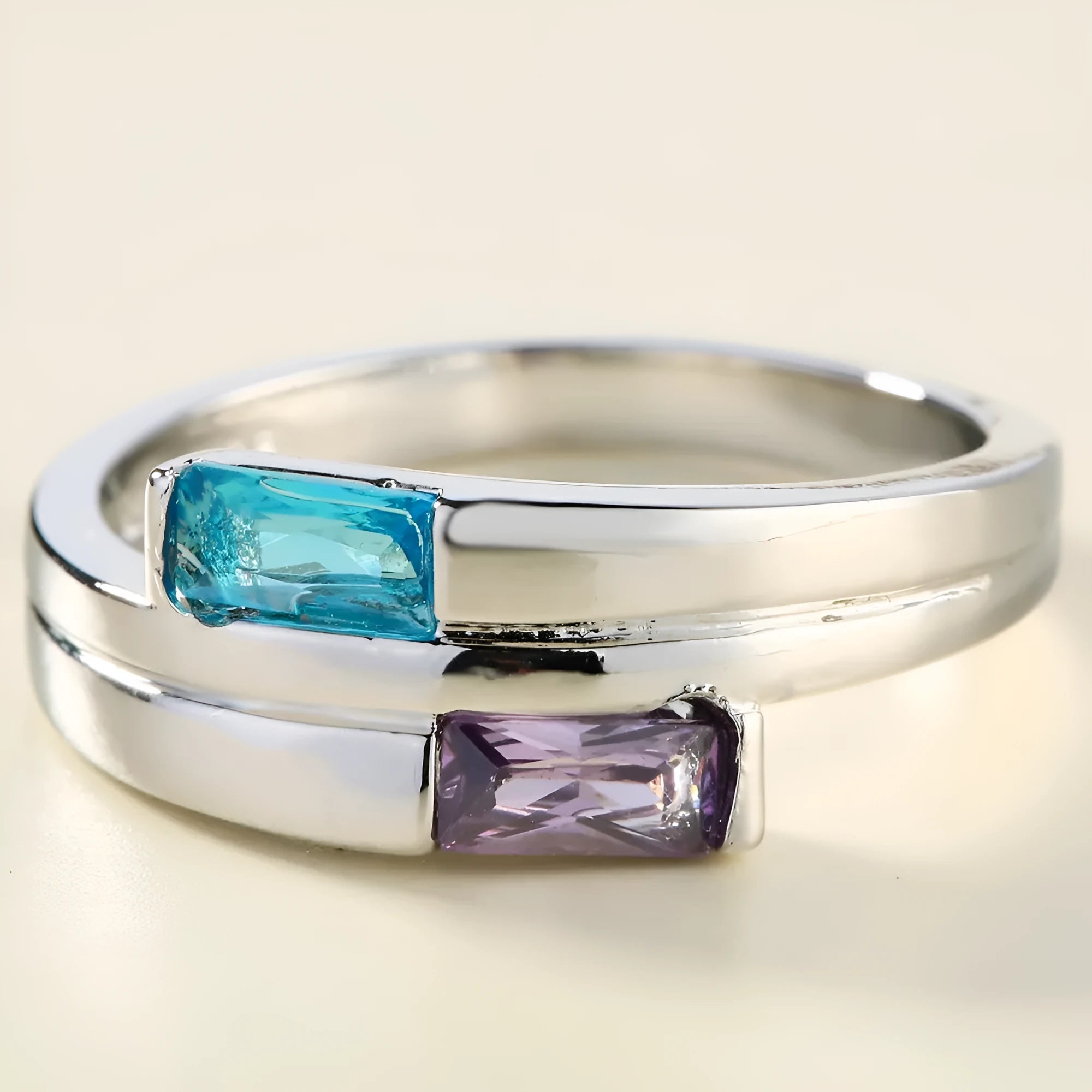 Silver colour copper electroplated ring with zircon inlay decoration showing European and American style design