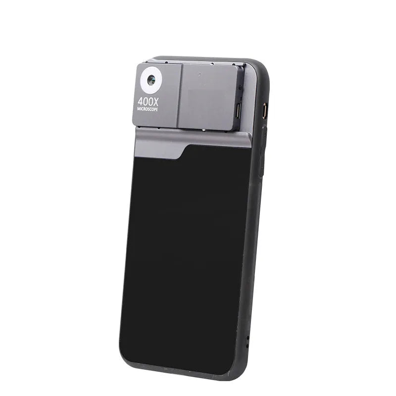 Black and silver aluminium alloy and TPU mobile phone microscope lens with 400X magnification for iPhone models