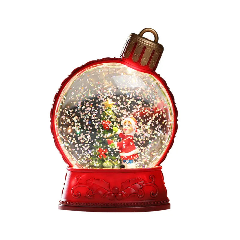 Christmas LED flame light decoration showing four character options: old man, snowman, child tree, and angel designs