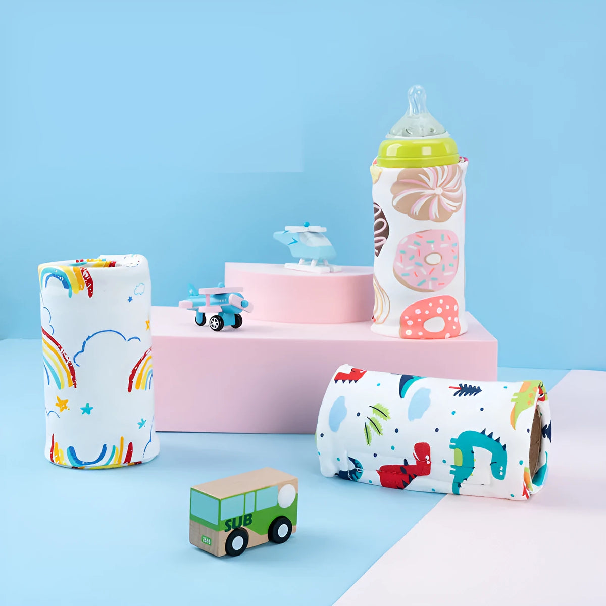 USB milk warmer insulated bag, 28cm x 13cm, cotton spandex, 5V bottle heater cover for pram travel