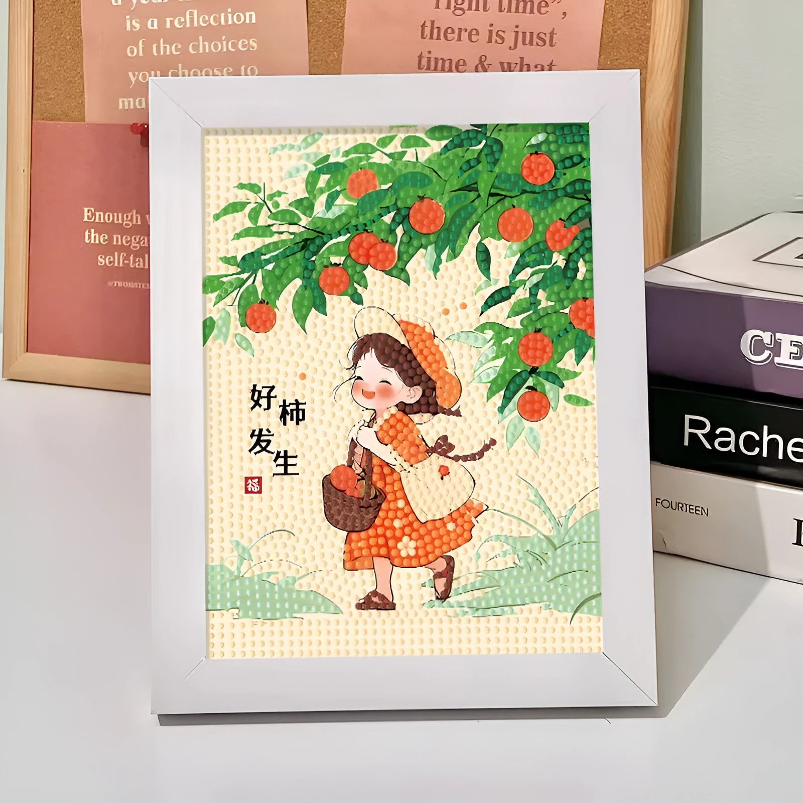 Children's DIY diamond painting kit with cartoon panda, canvas, and plastic frame