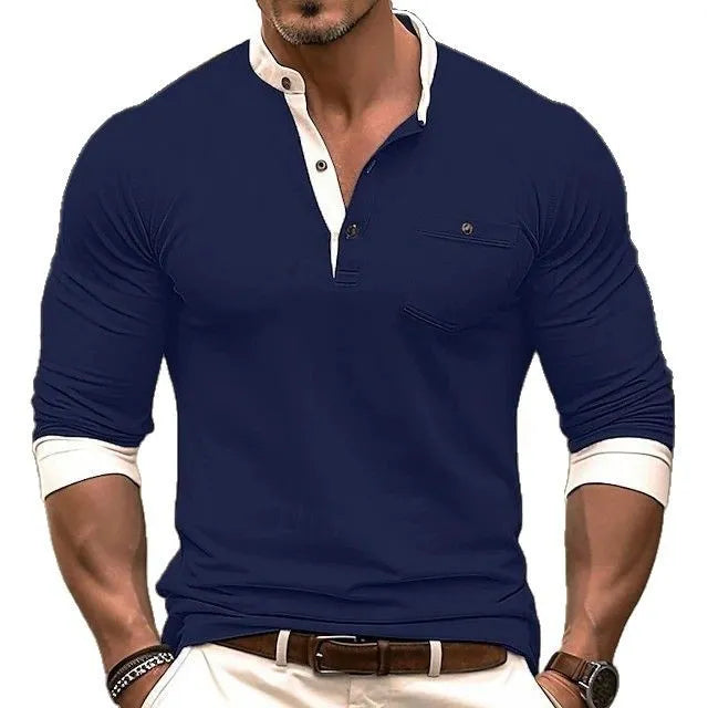 Men's long sleeve cotton t-shirt in six colour options showing round neck design