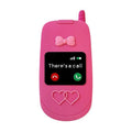 Pink silicone flip phone case with mirror for iPhone models.