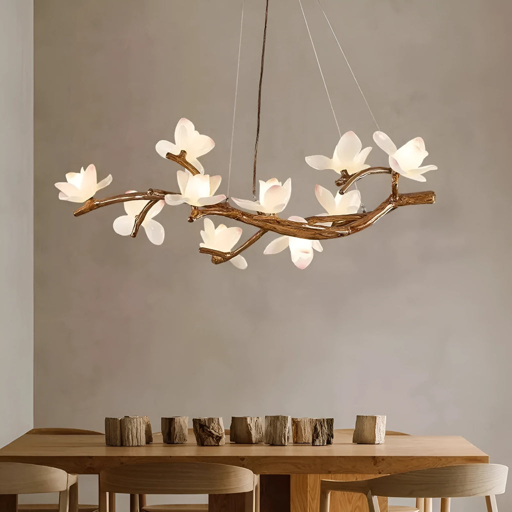 Nordic resin 8-head lotus chandelier for restaurant villa living room ceiling with warm light bulb