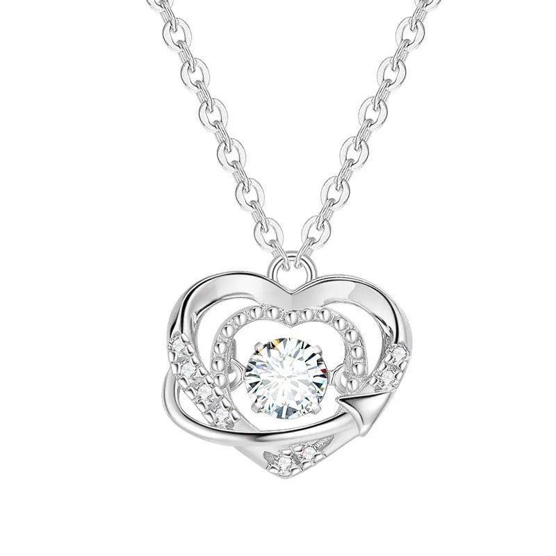 S925 sterling silver heart necklace with O chain, rose finish, on display
