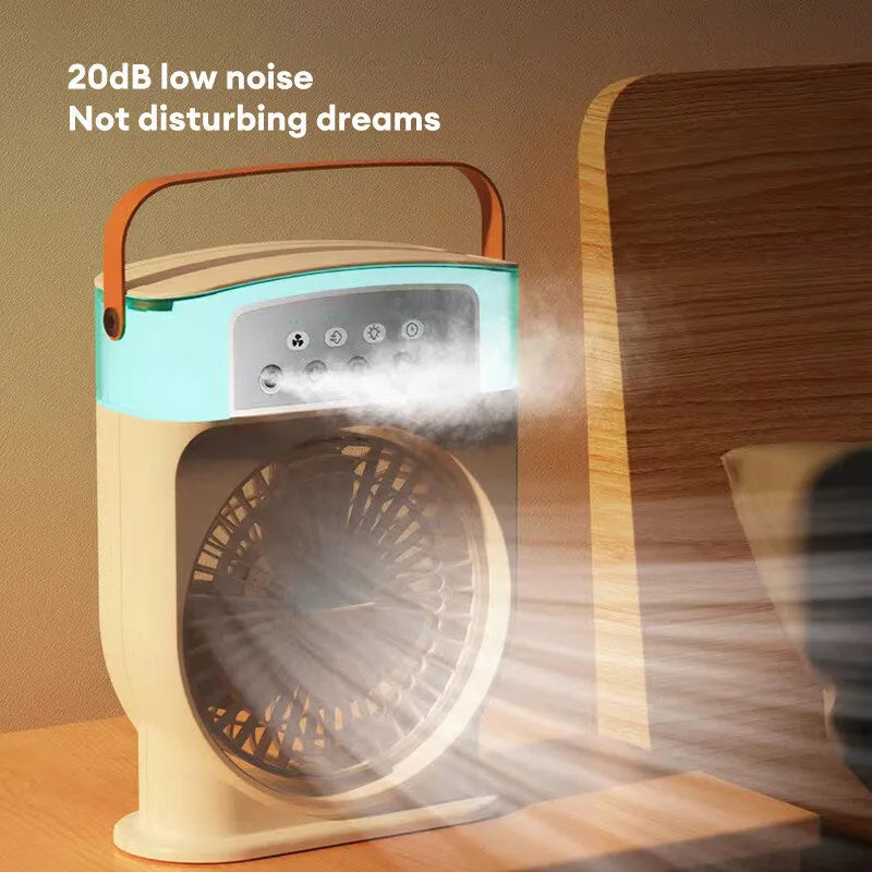 Portable USB air conditioner cooling fan with 7 colour LED lights and 600ml water tank in white