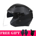 Retro motorcycle helmet with double lens in matte black ABS shell