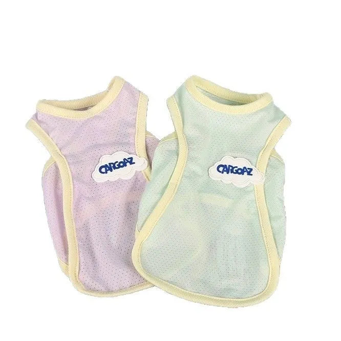 Grass green sleeveless vest for a cat, made from thin polyester fabric, on a white background.