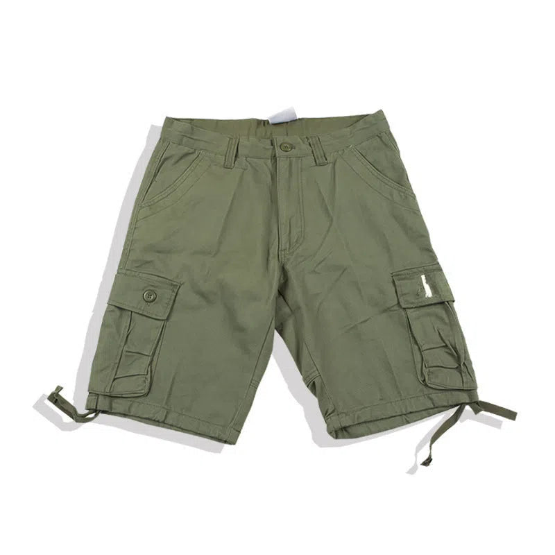 Retro Japanese casual trousers in army green with double-layer waistband and zip placket