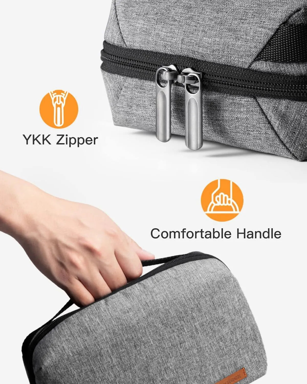 Gray cylindrical polyester storage bag for data cables with sealing closure