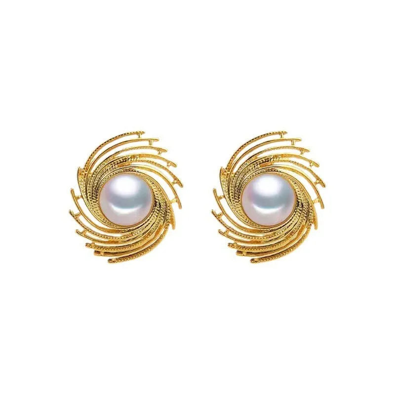 Women's vintage flower earrings with exaggerated pearl irregular design on alloy