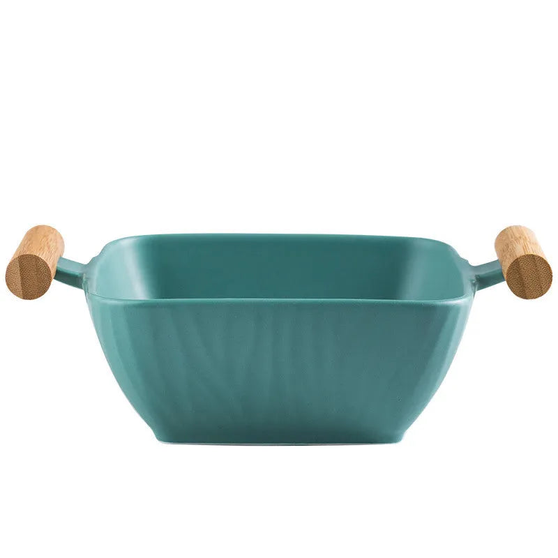 Modern ceramic bowl with irregular shape and matching lid in four colour options