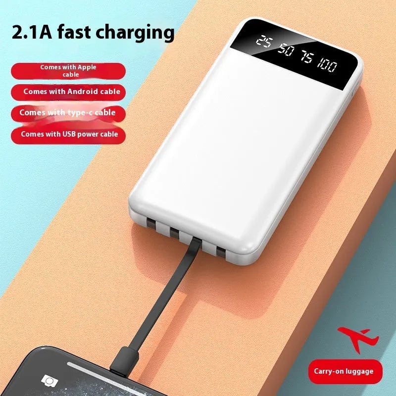 20000 mAh fast charge power bank with cable in industrial style plastic shell