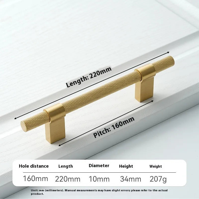 Brass knurled cabinet handle with polished sealed glaze finish in American style