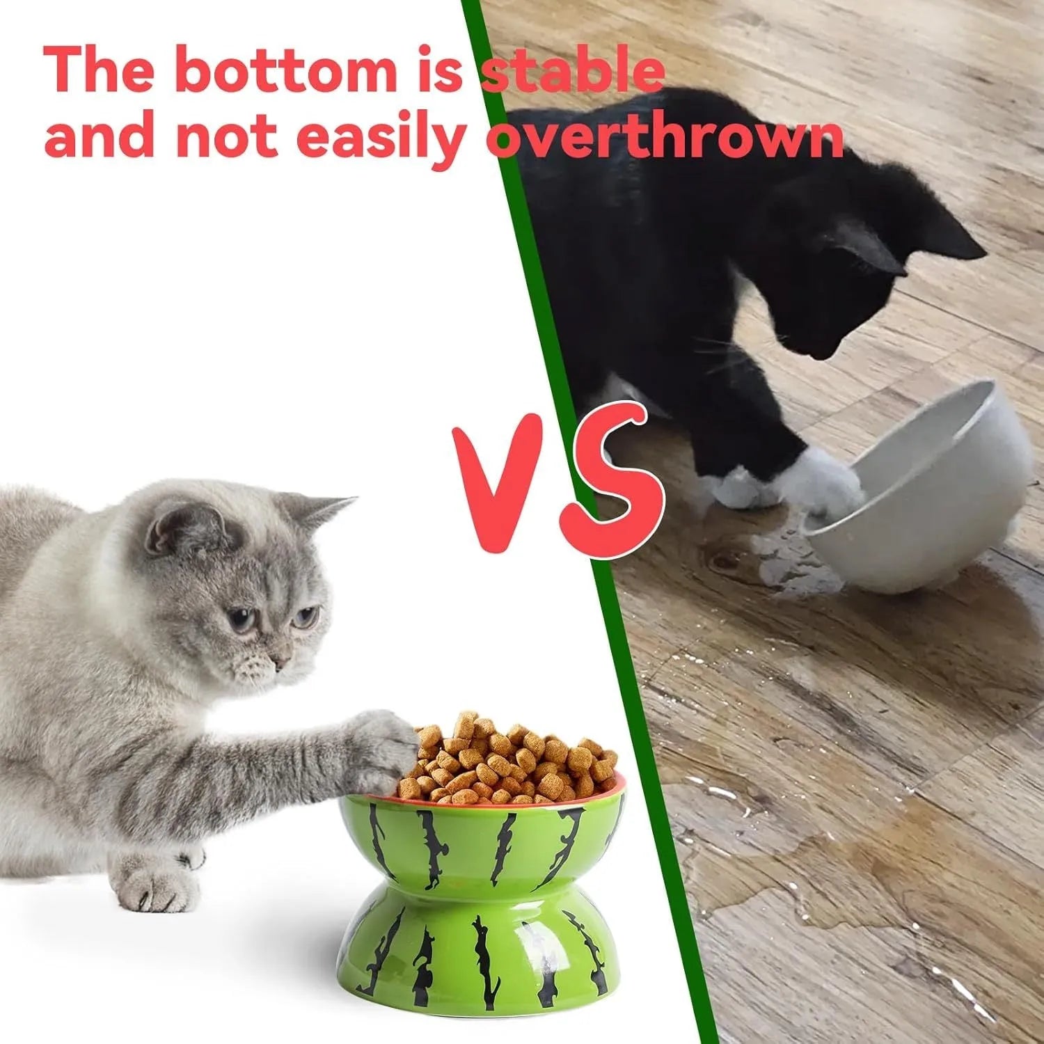 Ceramic elevated cat bowl with tilted wide dish in orange pattern for reduced vomiting feeding