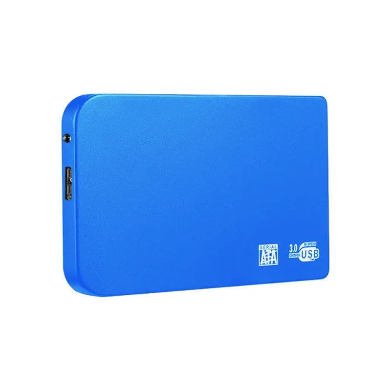 USB 3.0 solid state mobile hard drive in a metal case, shown in black, blue, red, and silver colour options.