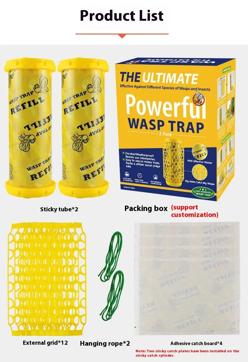 Hanging hornet catcher with sticky trap and outer mesh on rope, made from PP material, set for outdoor use