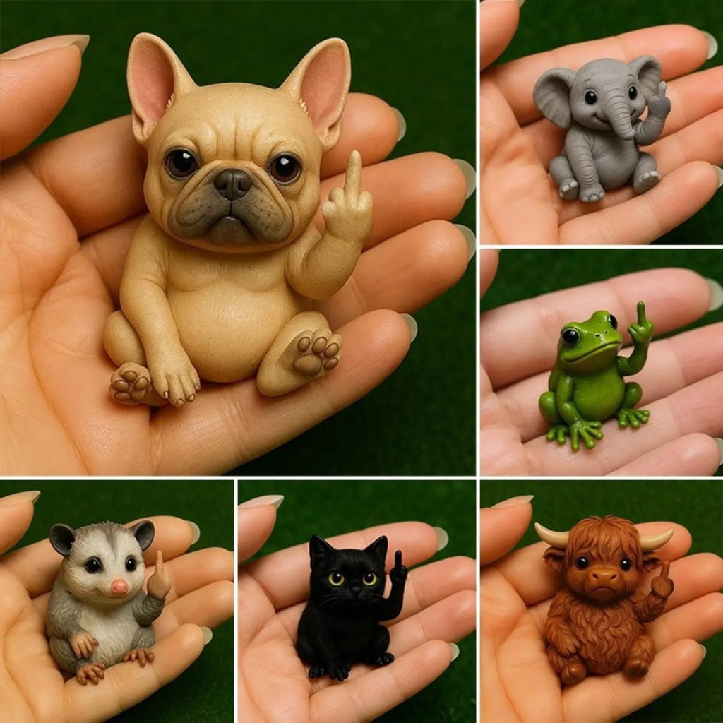 Resin middle finger animal doll miniature figurine in one of seven animal styles